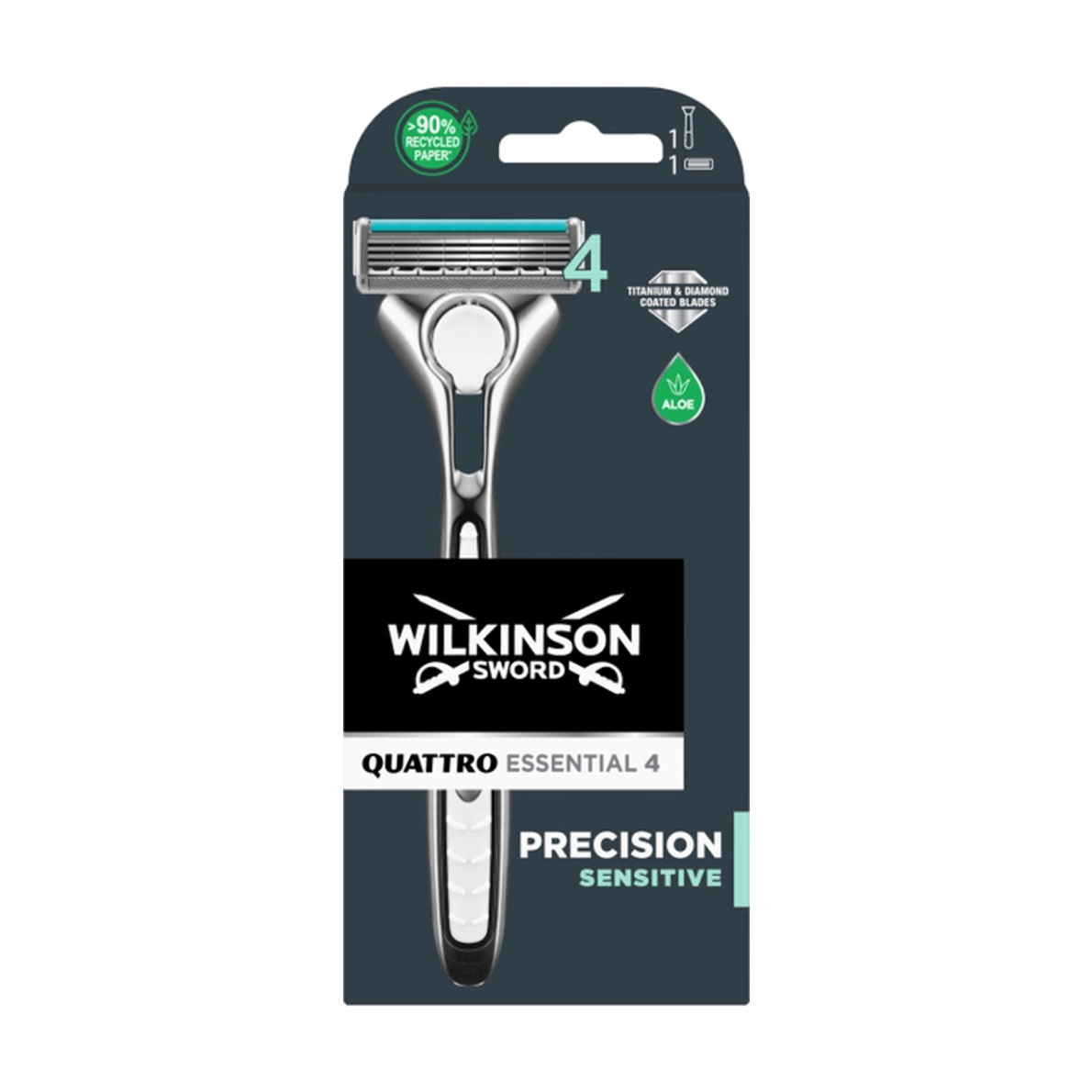 Станок для гоління чоловічий Wilkinson Sword Quattro Titanium Sensitive з 1 змінним картриджем